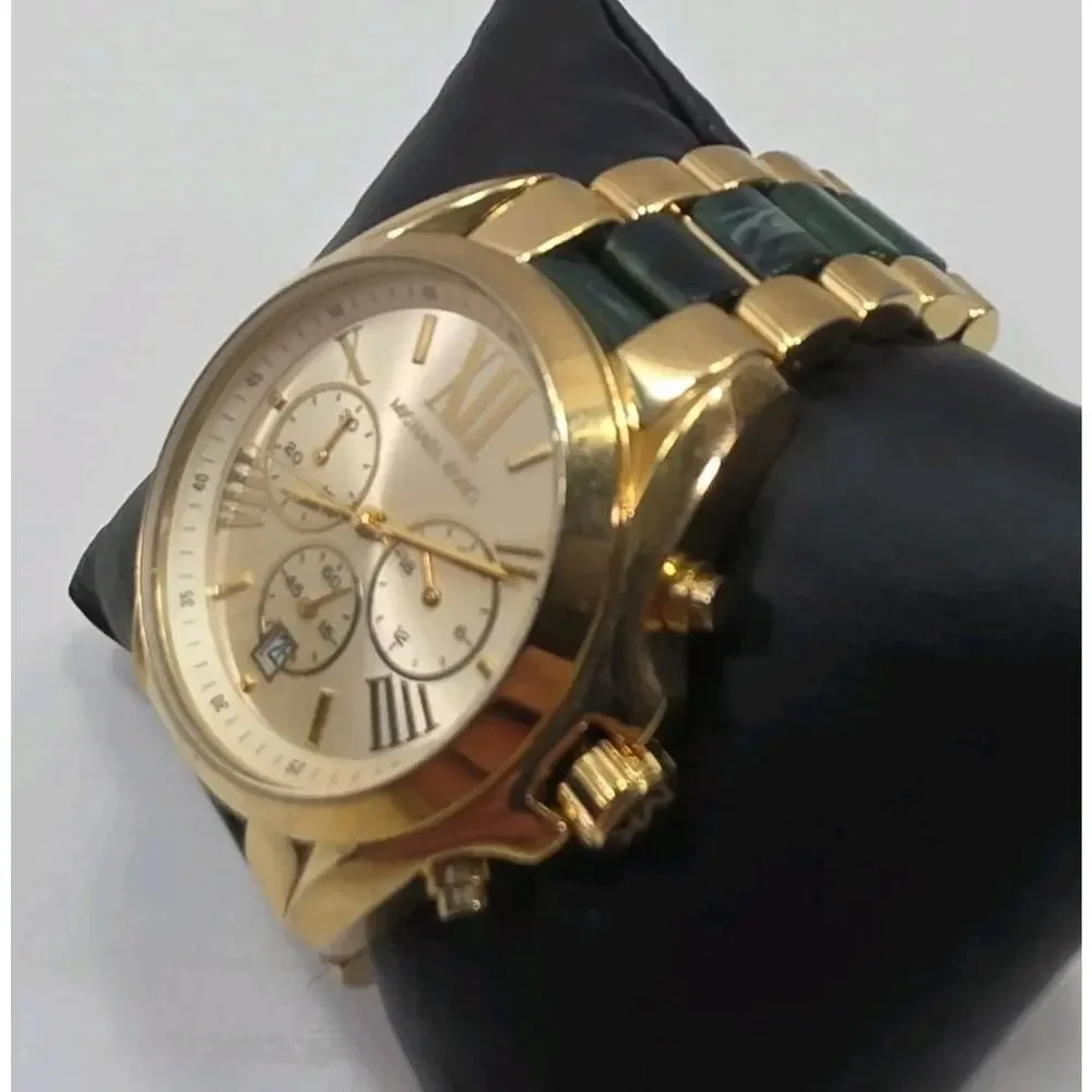 Michael Kors MK 6397 Gold Tone Bradshaw Chronograph Watch New Battery W264